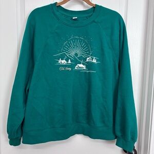 Old Navy Teal Green Crewneck Sweatshirt with White Mountain Graphic